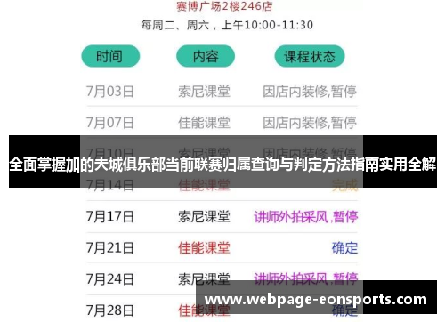 全面掌握加的夫城俱乐部当前联赛归属查询与判定方法指南实用全解 全面掌握加的夫城俱乐部当前联赛归属查询与判定方法指南实用全解